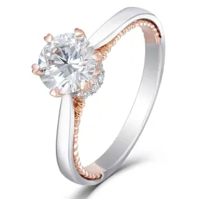 14k White & Rose Gold Moissanite Ring 1ct Center Stone