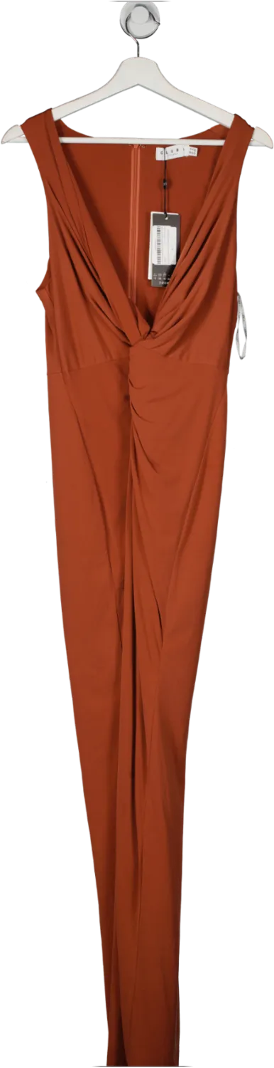 Club L Orange Rust Plunge Twist Front Maxi Dress With Split UK 12