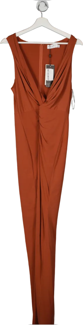 Club L Orange Rust Plunge Twist Front Maxi Dress With Split UK 12