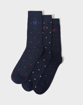 Crew Clothing 3 Pack Classic Bamboo Dotted Socks - Navy/Sky/ Red