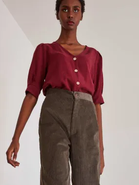 Eloise Top in Garnet Linen