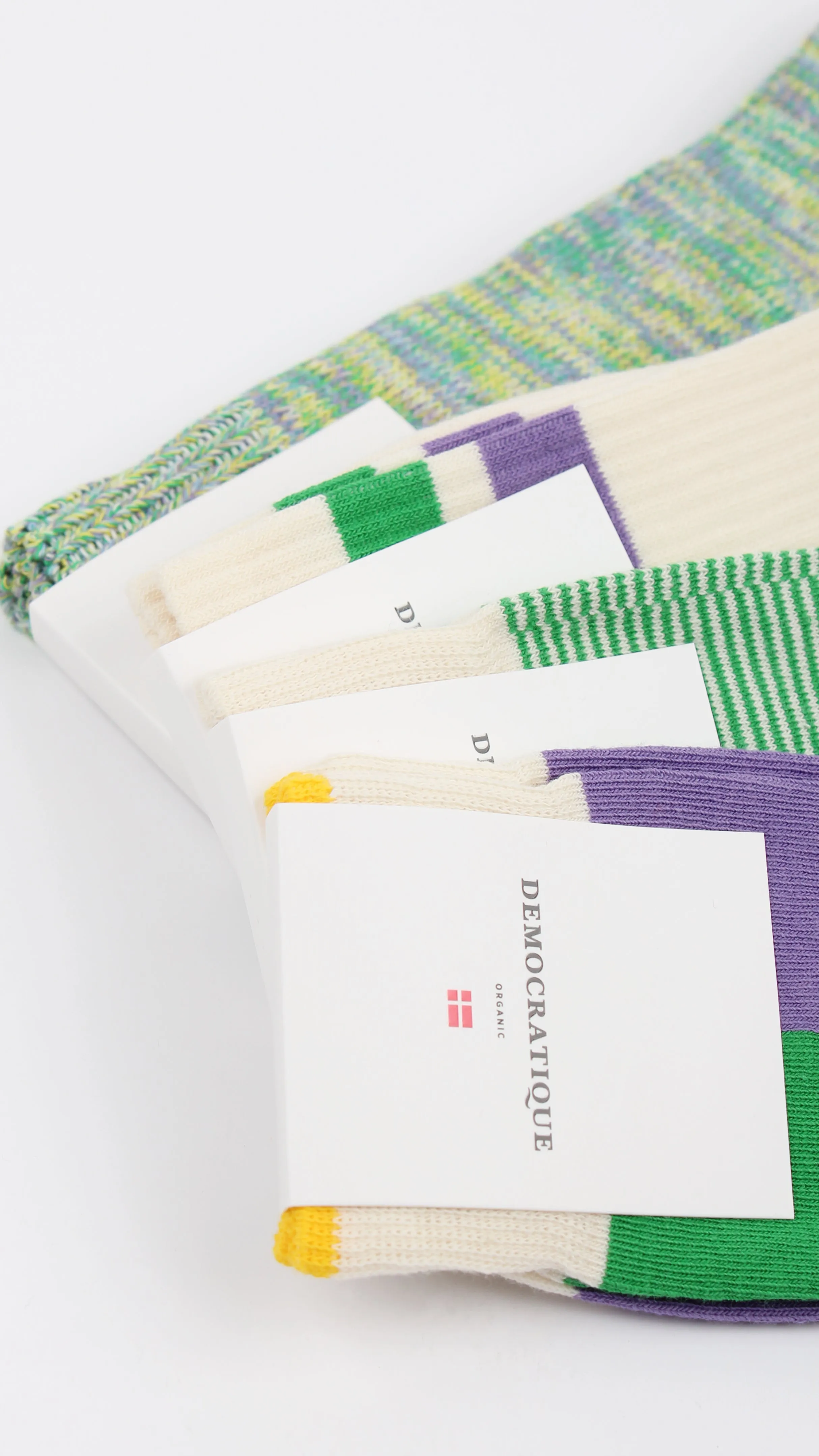 Relax Chunky Flat Knit Supermelange Socks Clear Purple / Sunshine  Yellow / Grass Green / Palm Springs Blue / Off White