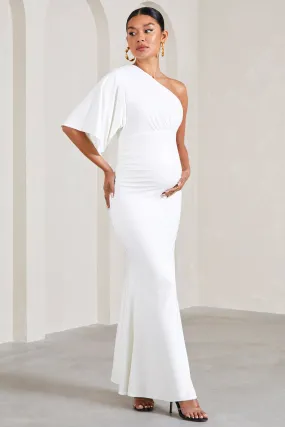 Wisdom | Robe longue blanche asymétrique froncée à une épaule